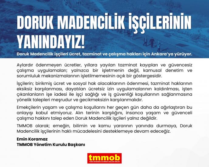 DORUK MADENCİLİK İŞÇİLERİNİN YANINDAYIZ!